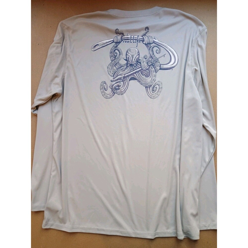 REEL LIFE Mens XL Gray UV Sun Defender Octopus Spear Long-Sleeve Polyester Shirt